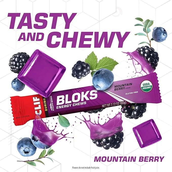 CLIF BLOKS - Mountain Berry Flavor - Energy Chews - Non-GMO - Plant Based - Fast Fuel for Cycling and Running - Quick Carb...