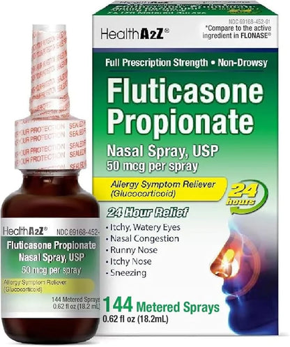 HealthA2Z® Fluticasone Propionate Nasal Spray 50 mcg 24 Hour 144 Sprays 0.62 fl (18.2mL) |