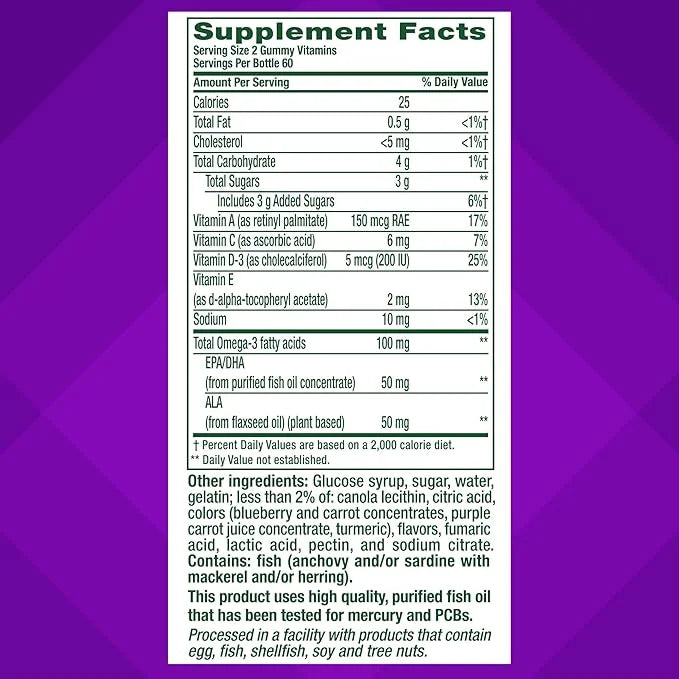 Vitafusion Omega-3 Gummy Vitamins, Berry Lemonade Vitamins(1) With 3 EPA/DHA 1 Vitamin 60 Day 120 Count