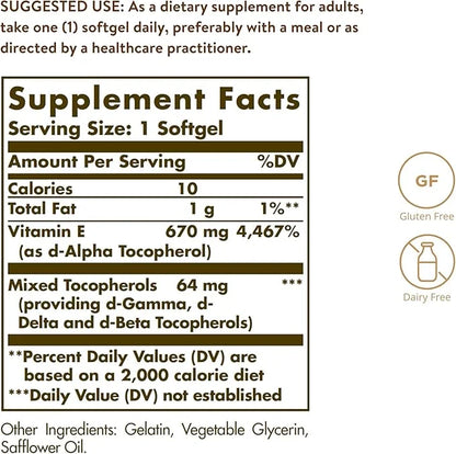 Solgar Vitamin E 670 mg (1000 100 Softgels 180 Servings