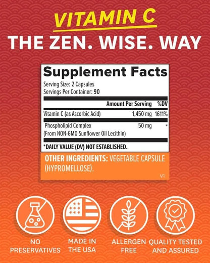 Zenwise Health Liposomal Vitamin C Supplement, 1500 MG Enhanced Absorption Organic Vitamin C Liposomal for Antioxidant, Im...