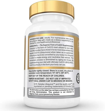 Ultimate CoQ10 UBIQUINOL 100mg - Over 4X More Effective: Maximum Absorption & Potency - Non-GMO/Soy Free - Kaneka Ubiquino...