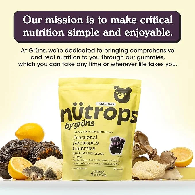 Nutrops Sugar-Free Functional Nootropics Mushroom Gummies for adult, Herbal Brain Supplement Gummy for Energy, Brain Healt...