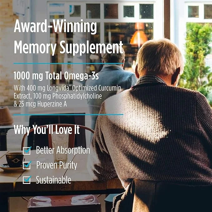 Nordic Naturals Omega Memory with Curcumin, Lemon - 60 Soft Gels - 1000 mg Omega-3 + 400 mg Optimized Curcumin - Memory, C...
