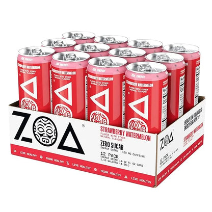 ZOA Zero Sugar Energy Drinks, Strawberry Watermelon - Sugar Free with Electrolytes, Healthy Vitamin C, Amino Acids, Essent...