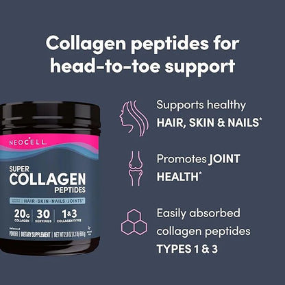 NeoCell Super Collagen Peptides, 20g Collagen 21.2 oz., 1 Canister