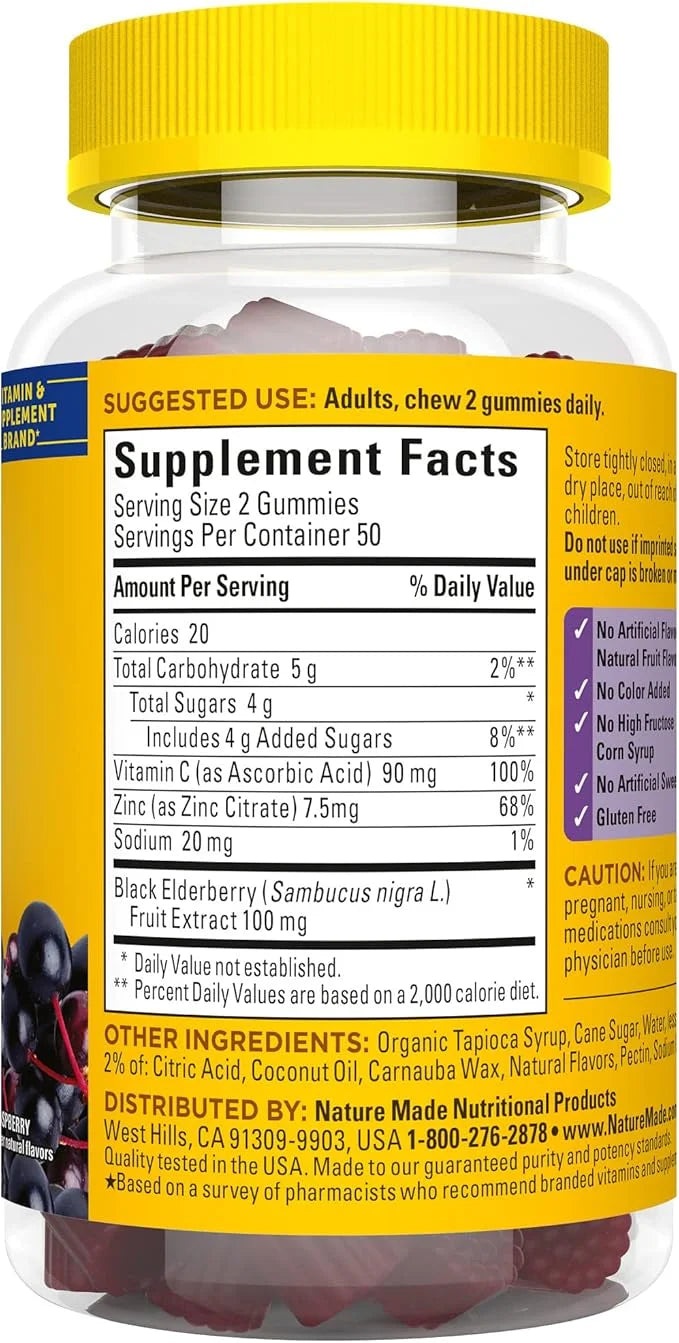 Nature Made Elderberry with Vitamin C 100 Gummies, 50 Day