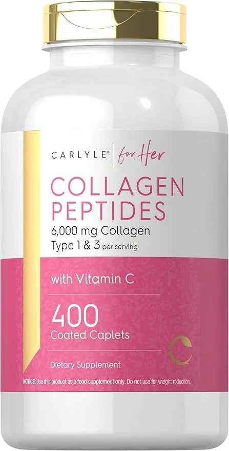 Carlyle Collagen Peptides 6000mg | 400 Caplets | with Vitamin C | Type 1 and 3 | Non-GMO, Gluten Free, Grass Fed Supplemen...