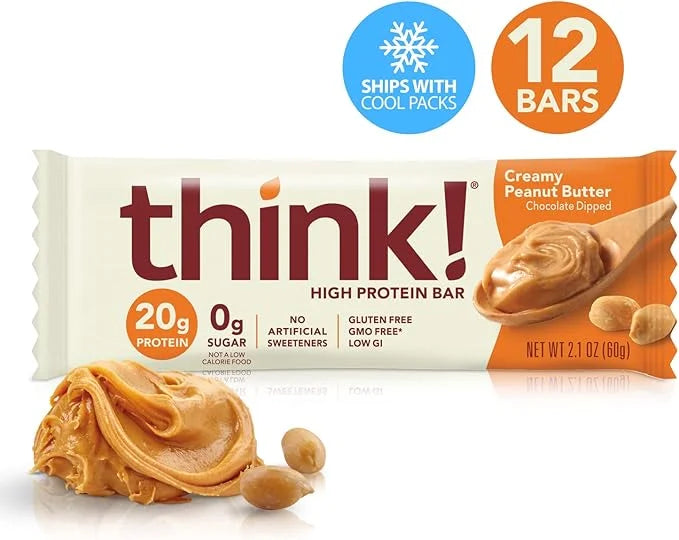 Think! Protein Bars, High Protein Snacks, Gluten Free, Sugar Free Energy Bar with Whey Protein Isolate, Creamy Peanut Butt...