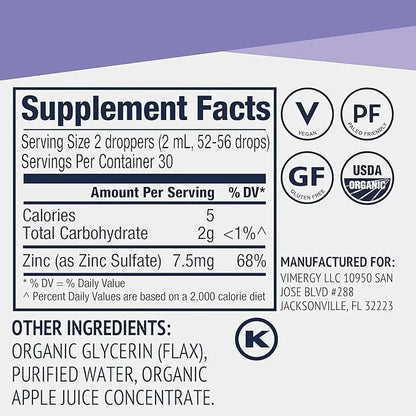 Vimergy Organic Liquid Zinc, Travel Size - 27 Servings – Alcohol Free Zinc Sulfate – Supports Immune Health & Metabolism –...