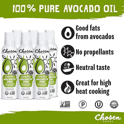 Chosen Foods 100% Pure Avocado Oil Spray, Keto and Paleo Diet Friendly, Kosher Cooking Spray for Baking, High-Heat Cooking...