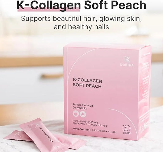 K-Nutra K-Collagen Soft Peach | 15.9oz (30 Sticks) | Marine Collagen with Vitamin C | Supports Skin, Hair & Nail Health | ...