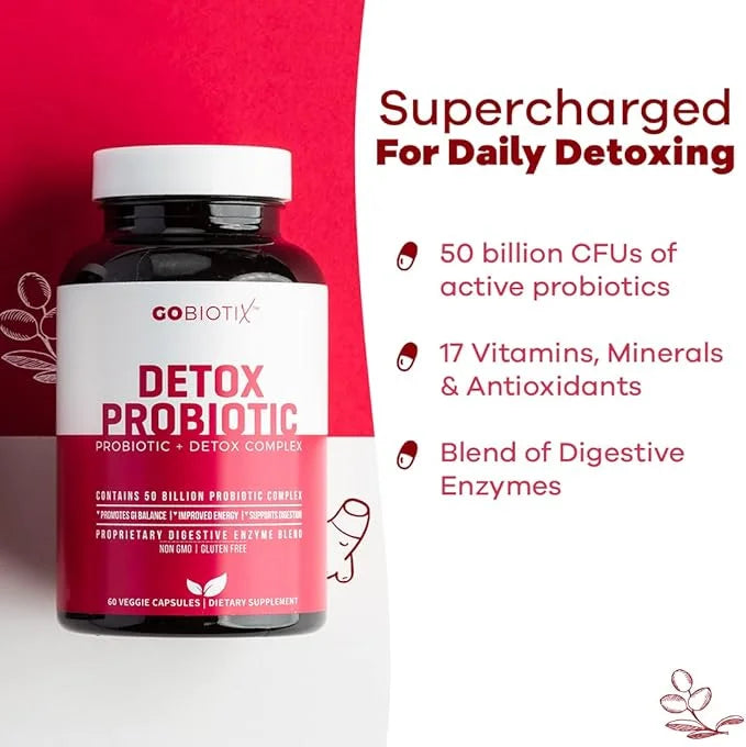 GOBIOTIX Detox Probiotic Supplement with Digestive 50 Billion 60 Capsules