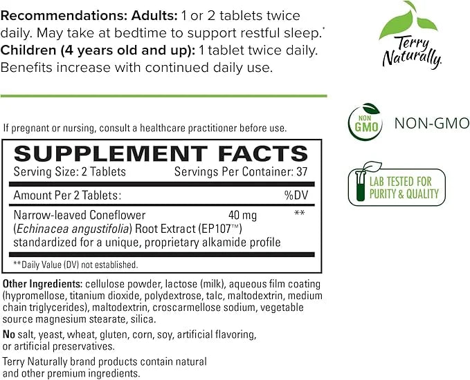 Terry Naturally AnxioCalm - 75 Tablets - Fast-Acting, Non-Drowsy, Non-Addictive Formula - Safe for Adults & Children 4+ Ye...