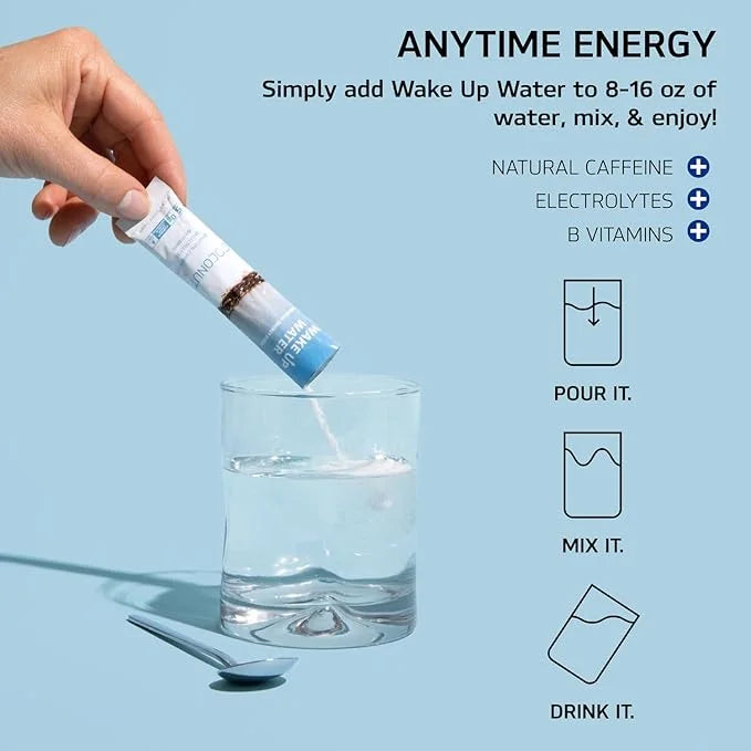 Wake Up Water - Energy + Hydration Sugar Free 15 Pack, Coconut Flavor - Energy Drink Powder, Electrolytes Powder Drink, Na...