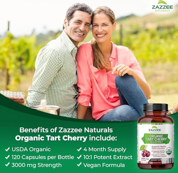 Zazzee USDA Organic Tart Cherry 10:1 3000 mg 120 Vegan 4 Month 10X Extract, 100% Vegetarian,