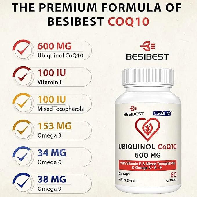 Ubiquinol CoQ10-600mg-Softgel, Active Coq10 Ubiquinol Supplement 3, 6, 6, 9, 9, High Absorption-Coenzyme-Q10, Powerful 120...