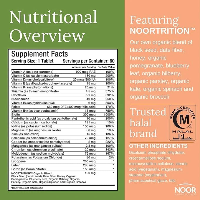 Noor Vitamins Energy+ Multivitamin; Halal Vitamin 26 Vitamins 2 Month