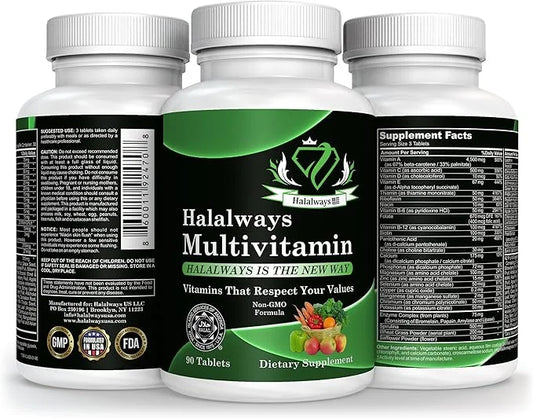 Halalways Multivitamin Certified Halal Multivitamin, Supplement B12, Calcium