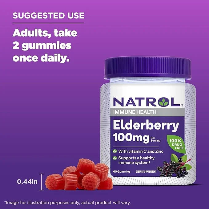 Natrol Elderberry 100mg Gummies for Immune 60 Berry-Flavored 30 Day