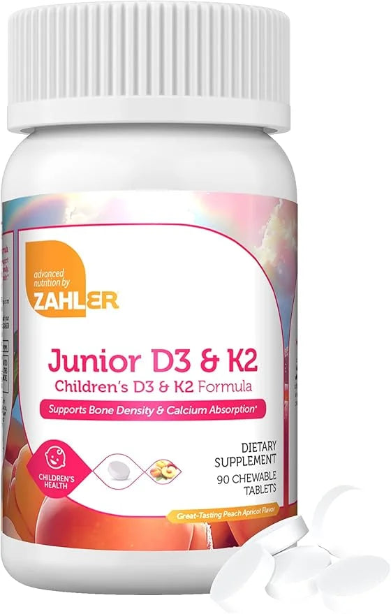 Zahler - Junior Vitamin D3 + K2 Chewable Tablets for Kids| Vitamin D for Kids 2000 IU | Delicious Vitamin D K2 Chews to Su...