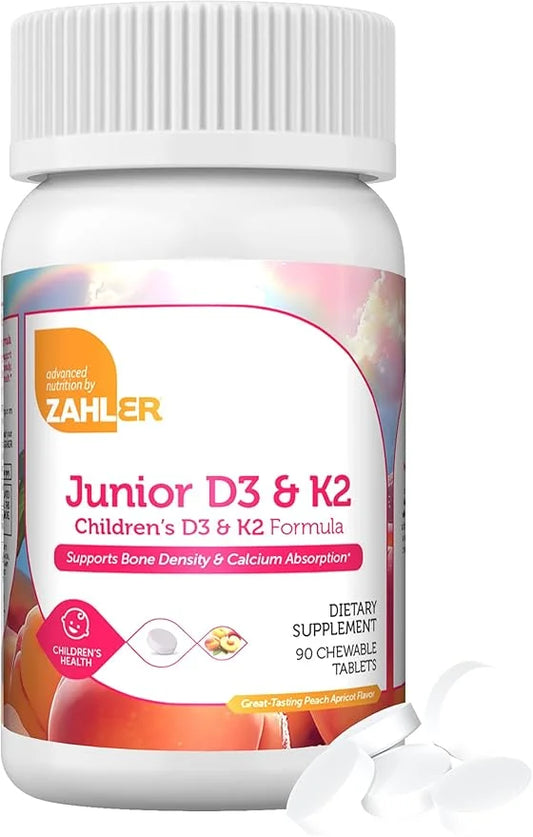 Zahler - Junior Vitamin D3 + K2 Chewable Tablets for Kids| Vitamin D for Kids 2000 IU | Delicious Vitamin D K2 Chews to Su...