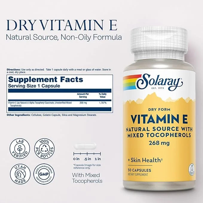 SOLARAY Vitamin E 400 IU (268mg), 60-Day Guarantee, 50 Servings, 50 Capsules