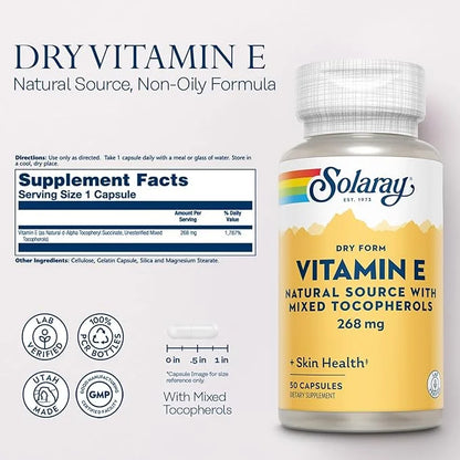 SOLARAY Vitamin E 400 IU (268mg), 60-Day Guarantee, 50 Servings, 50 Capsules