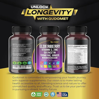 Elderberry Quercetin Bilberry Turmeric Tart Cherry D3 Zinc -150 Capsules-