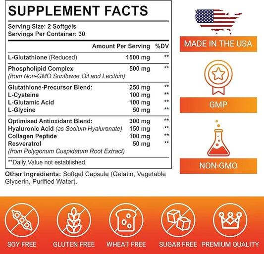 2550mg Liposomal Glutathione Softgel, Highest Absorption, 240 Softgels