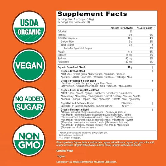 COUNTRY FARMS Super Greens Pineapple-Mango Flavor, 50 Organic Super Foods, USDA Organic Drink Mix (Wheat Grass, Spirulina,...