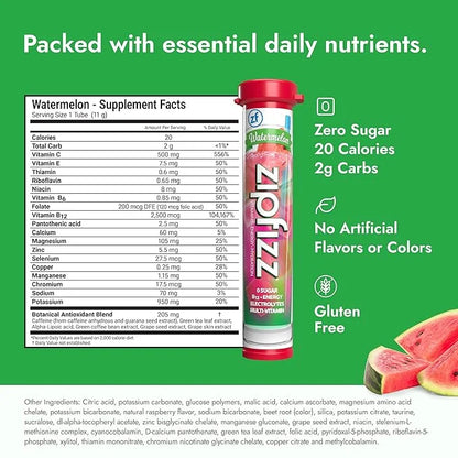 Zipfizz Daily Energy Drink Powder, Watermelon, 20 Pack | 3-in-1 Sustained Energy, Rapid Hydration, and Essential Vitamins ...