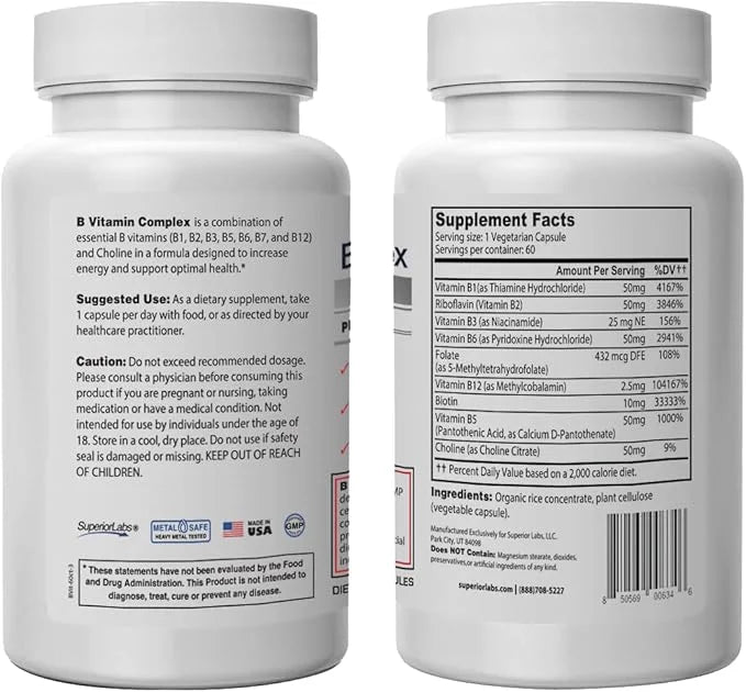 Superior Labs B Vitamin Complex 100% NonGMO 60 Vegetable