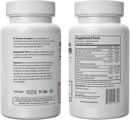 Superior Labs B Vitamin Complex 100% NonGMO 60 Vegetable