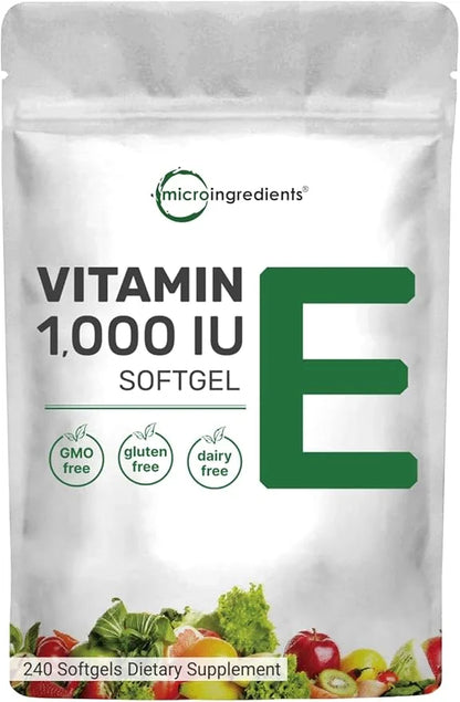 Micro Ingredients Vitamin E 1000 IU, 240 Softgels | Pure Vitamin E Oil Pills | Antioxidant Supplements for Skin, Face, & I...