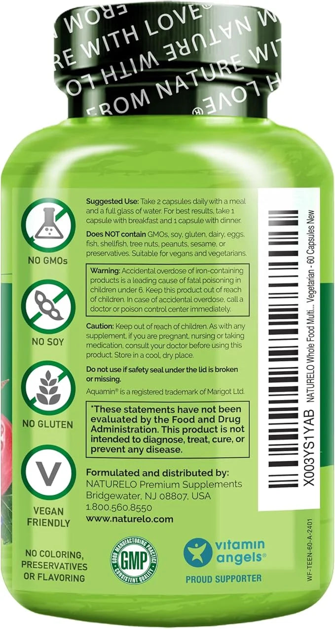NATURELO Whole Food Multivitamin for Teens 60 Capsules