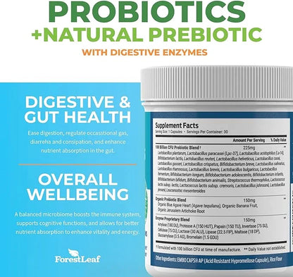 ForestLeaf Clinically Studied Probiotics 100 Billion 26 Strains 30 Capsules