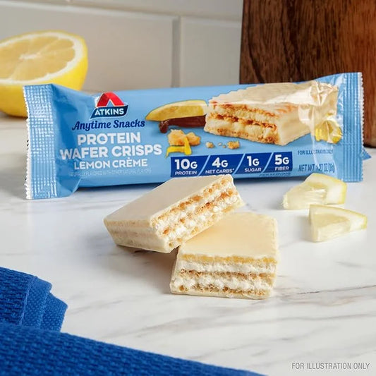 Atkins Lemon Wafer Crisps, Protein Snack, 10g Protein, 4g Net Carbs, 1g Sugar, 5g Fiber, 5 Count - Product Image