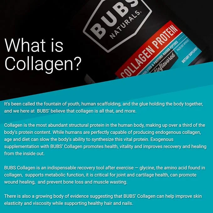 BUBS Naturals Unflavored Collagen Peptides Powder Whole30 Approved, (20 Stick