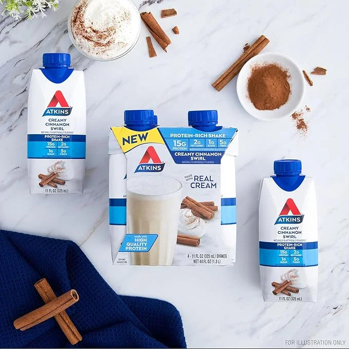 Atkins Creamy Cinnamon Swirl Protein Shake, 15g Protein, Low Glycemic, 2g Net Carb, 1g Sugar, Keto Friendly, 12 Count - Pr...