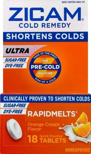 Zicam Ultra Cold Remedy Zinc Rapidmelts, Orange Cream Flavor, Homeopathic, Cold Shortening Medicine, Shortens Cold Duratio...