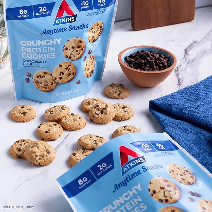 Atkins Bite-Sized Crunchy Protein Cookies, Chocolate Chip, 8g Protein, 4g Fiber, 1g Net Carb, 1g Sugar, Keto Friendly, 3 B...