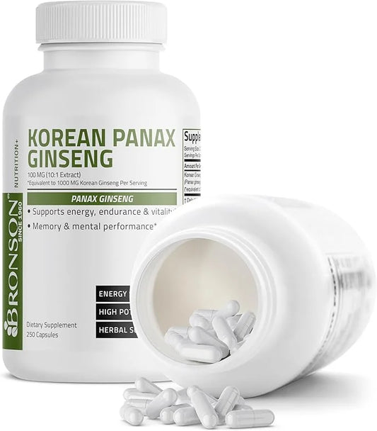Bronson Korean Panax Ginseng Supports Energy, 250 Capsules