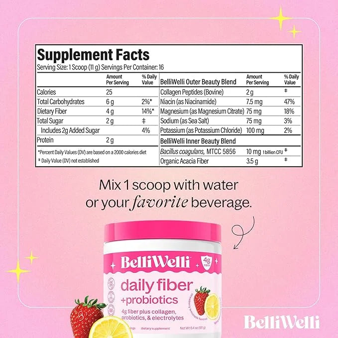 Daily Fiber Supplement Powder with Collagen, Probiotics & Electrolytes | Supports Digestive Health, Gut Balance & Debloati...