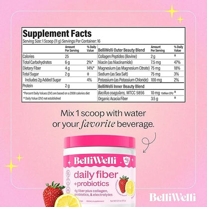Daily Fiber Supplement Powder with Collagen, Probiotics & Electrolytes | Supports Digestive Health, Gut Balance & Debloati...