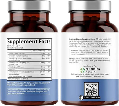 Bump BD, Natural Fertility Supplement for Men, Male Prenatal Vitamins with Selenium, CoQ10, L-Methylfolate, Folinic Acid, ...