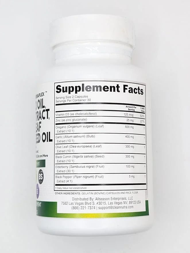 Clean Nutraceuticals Oregano Oil Garlic Extract Olive Leaf Black Seed Oil - Immune Support & Digestive Health Supplement f...