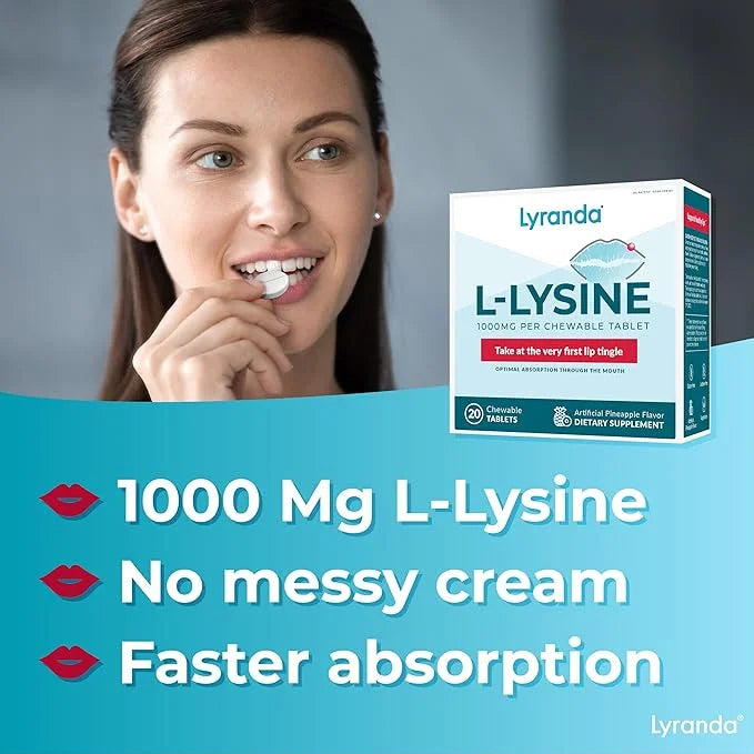 1000 mg chewable L-Lysine Tablets to Treat Cold sores - Faster Absorption and Better Hygiene - Product Image