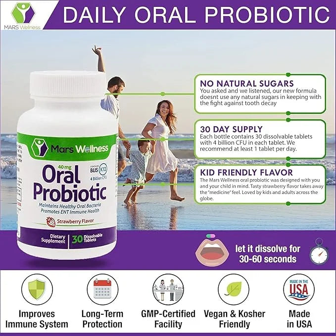Oral Probiotic Supplement with BLIS K12 4 Billion CFU - Now Dairy Free - Doctor Formulated 30 Day Supply Bottle for Bad Br...
