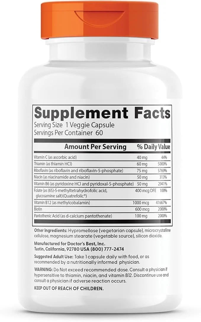 Doctor's Best Fully Active B Complex, Energy & Cellular Support, Non-GMO, Gluten Free, Soy Free, Vegan 60 Veggie Caps - Pr...